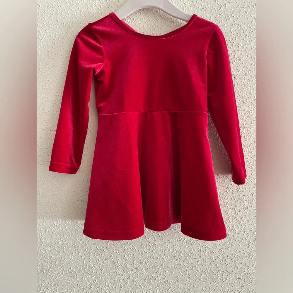 The Children's Place Red Velvet Long Sleeve Skater Dress